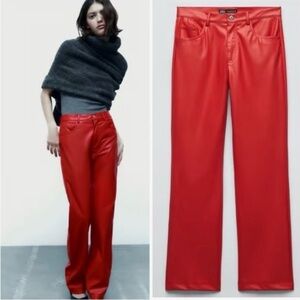 NWOT Zara 90’s High Rise Straight Faux Leather Trouser